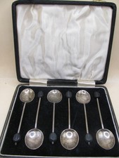 Birmingham 1932 Sterling Silver Cased Set Of 6 Art Deco Spoons With Coffee Beans