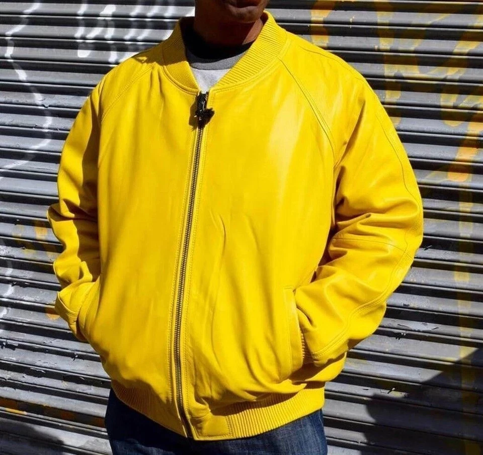 Blouson bombardier en cuir pour hommes élégant en peau d'agneau fait main... - Photo 1/4