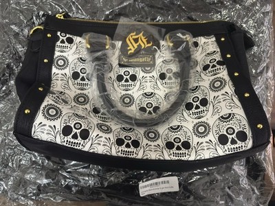 Loungefly Sugar Skull Duffle Bag Goth Day of the Dead Black Ivory Purse