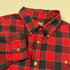 Vtg Samsons Mens Button Down Shirt 2XL Plaid Long Sleeve Red Black Made in USA