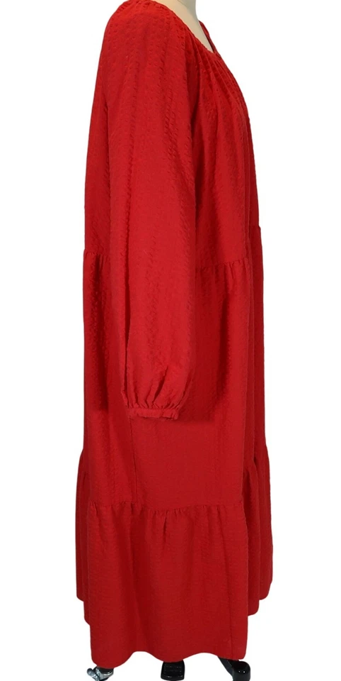OLD NAVY Long Sleeve Tiered Maxi Dress 2X. Red Modest Textured Boho Peasant - Image 2 of 4