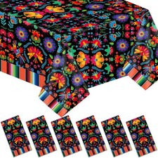 6 Pcs Mexican Fiesta Tablecloth Decorations, 108" x 54" Plastic Mexican Table...