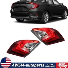 Outer Tail Light For 2016-2021 Honda Civic Rear Brake Lamp W/Bulbs Sedan Only