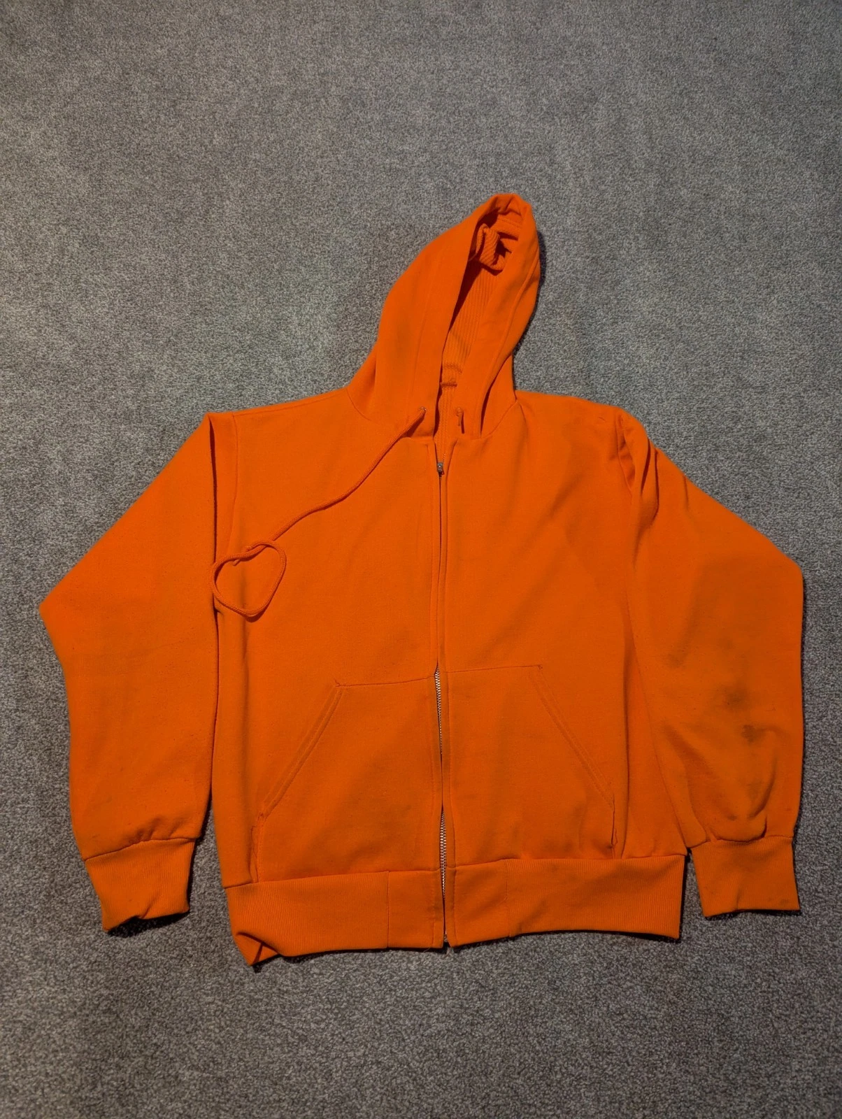 Vintage 70s Hoodie Mens Medium Orange Full Zip Thermal Lined Sweater Sweatshirt