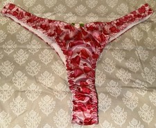 Vtg Styl Pink w Red, Pink,  White Hearts Shiny Satin Thong Panties XL NEW