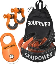 Offroad Recovery Kit 10T Snatch Block Pulley 3"x8' Tree Saver D Ring Shackles US