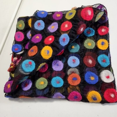 Pomegranate Moon Nepal Scarf Hand Made Wool Chiffon Colorful Boho Circles 72x12''