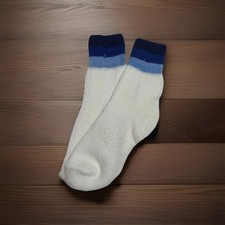 VTG Socks Orlon Acrylic 8-11 NOS 80s Irregular Terry Blue Stripes Ankle Low 90s