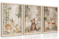 Woodland Animals Wall Art Set of 3, Baby Boy Wild Forest Animals Wall Decor, ...