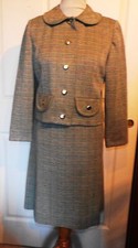 Vintage 60s Green Wool Plaid Jacket Skirt Suit B38