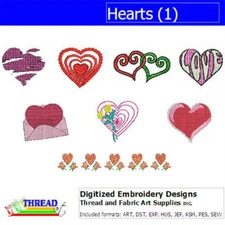 Embroidery Design Set - Hearts(1) - 8  Designs - 9 Formats - USB Stick