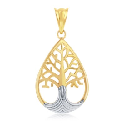 14K Yellow White Gold Tree of Life Pendant