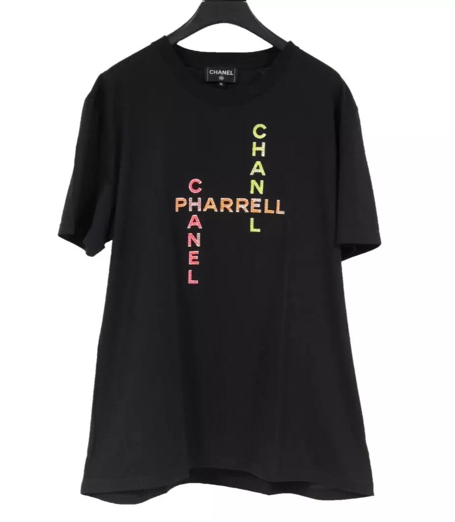 Chanel Pharrell Mens T Shirt XL Black Sequence Coco Logo Cotton