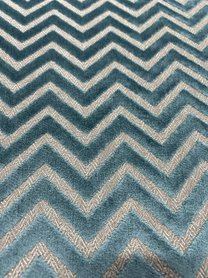 Kravet Clarke & Clarke Prisma Teal Fabric  Modern Zigzag Raised Velvet 24”x 54”L - Image 4 of 4