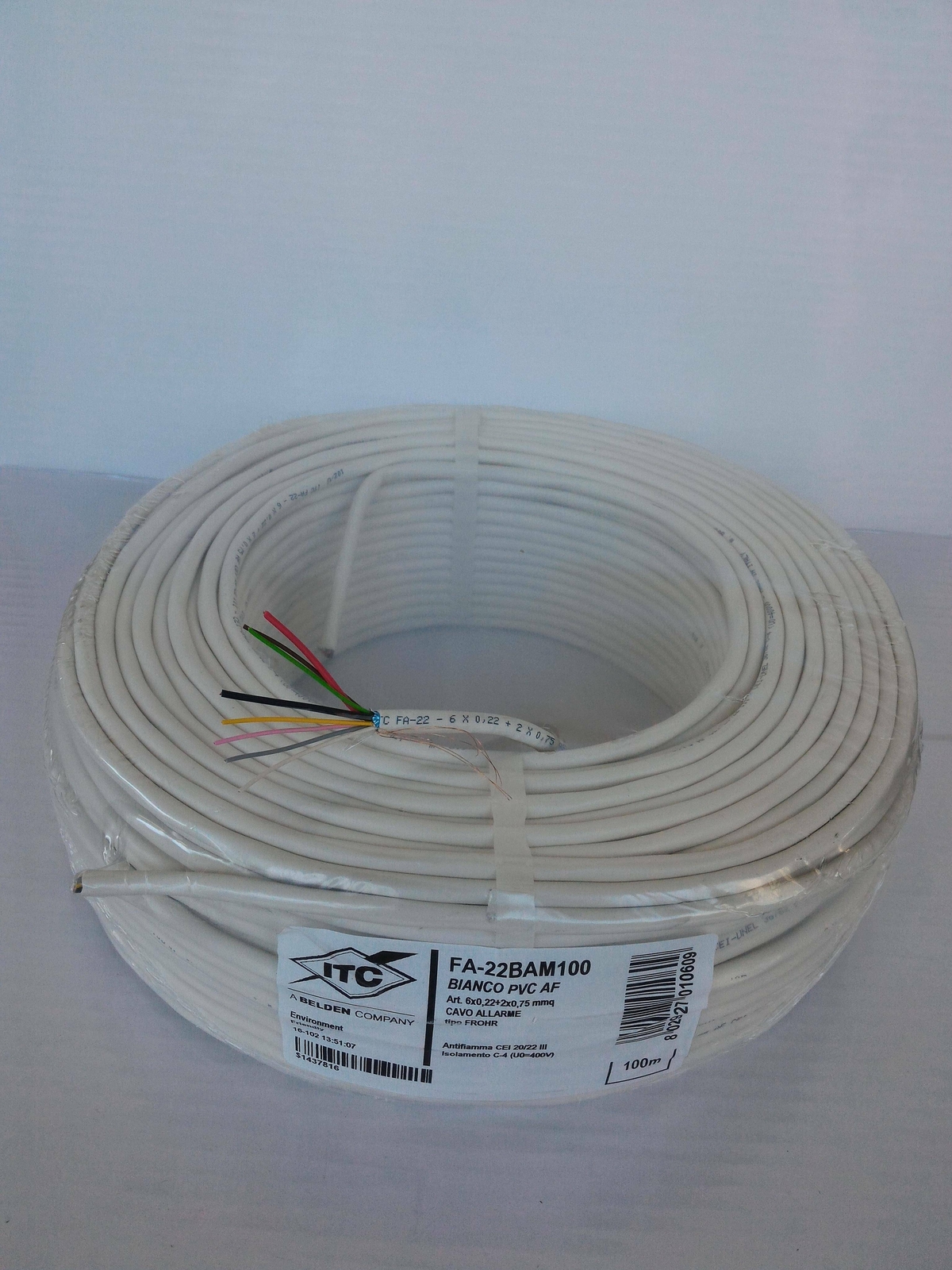 ITC 100MT CAVO ALLARME SCHERMATO 8 CONDUTTORI 6X0,22+2X0,75 FA-22BAM100