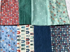 Nautical Quilt Fabric Makower UK: House Seagull Fish Anchor Flag Beach Hut Water