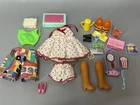 Vintage Barbie Clothes and Accesories Lot Food,Shoes,Boots, Money, Camera Etc.