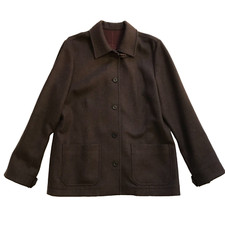 Faconnable Shacket Jacket Coat Womens Medium Brown Wool Long Sleeve Button Down