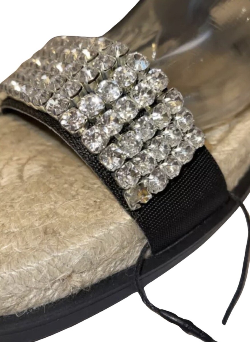 ZARA Black Diamond Embellished Jeweled Slide Sandals Women's