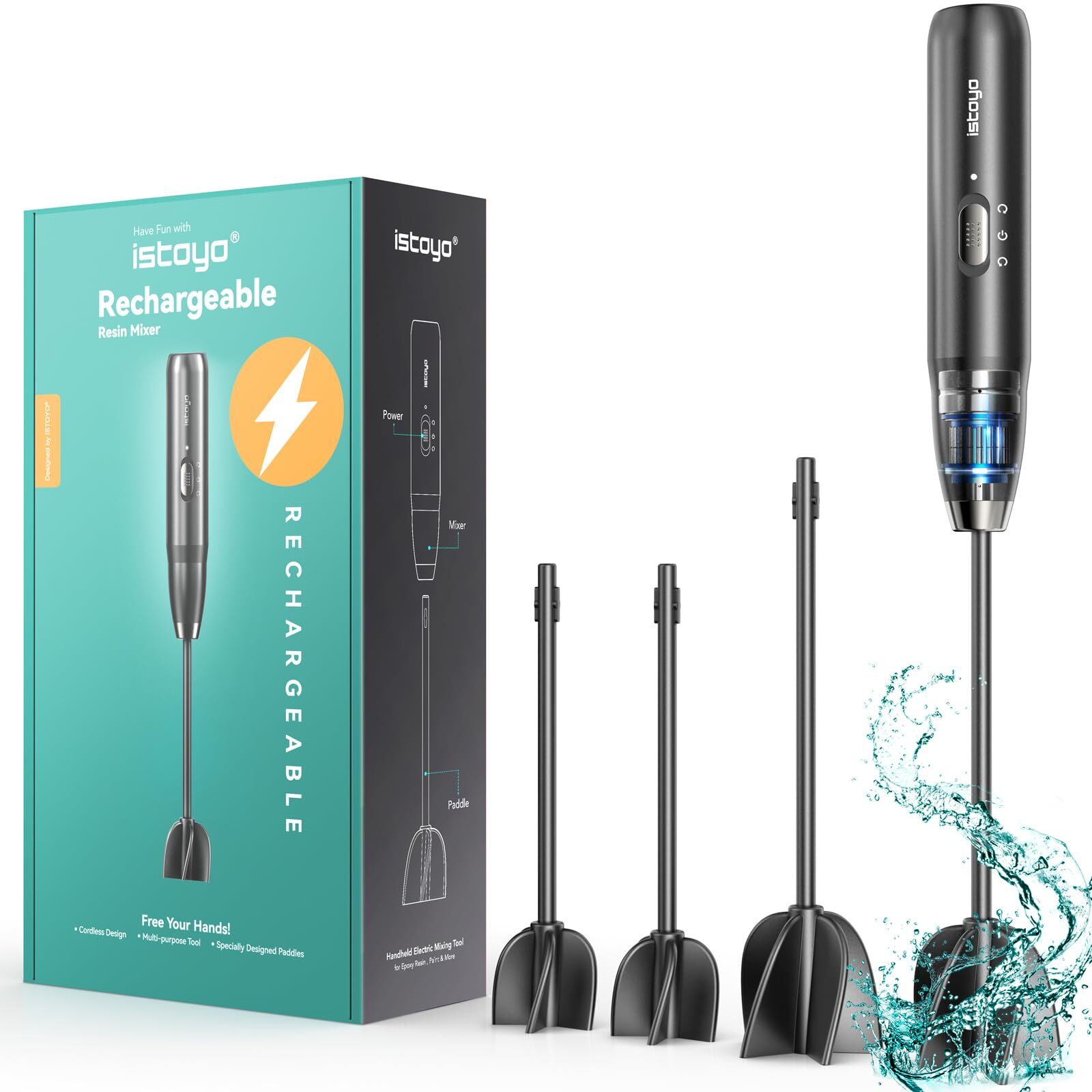 Rechargeable Epoxy Resin Mixer with 4 Blades for DIY Crafts and Art