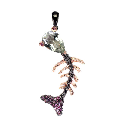 925 Sterlingsilber Fishbone Anhänger Birne Amethyst Rhodolith Edelstein Schmuck