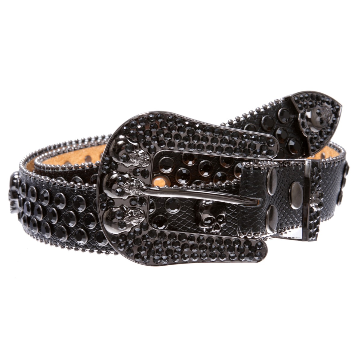 Cowboy Cowgirl Western Skull Rhinestone Bling Leather Belt for Men