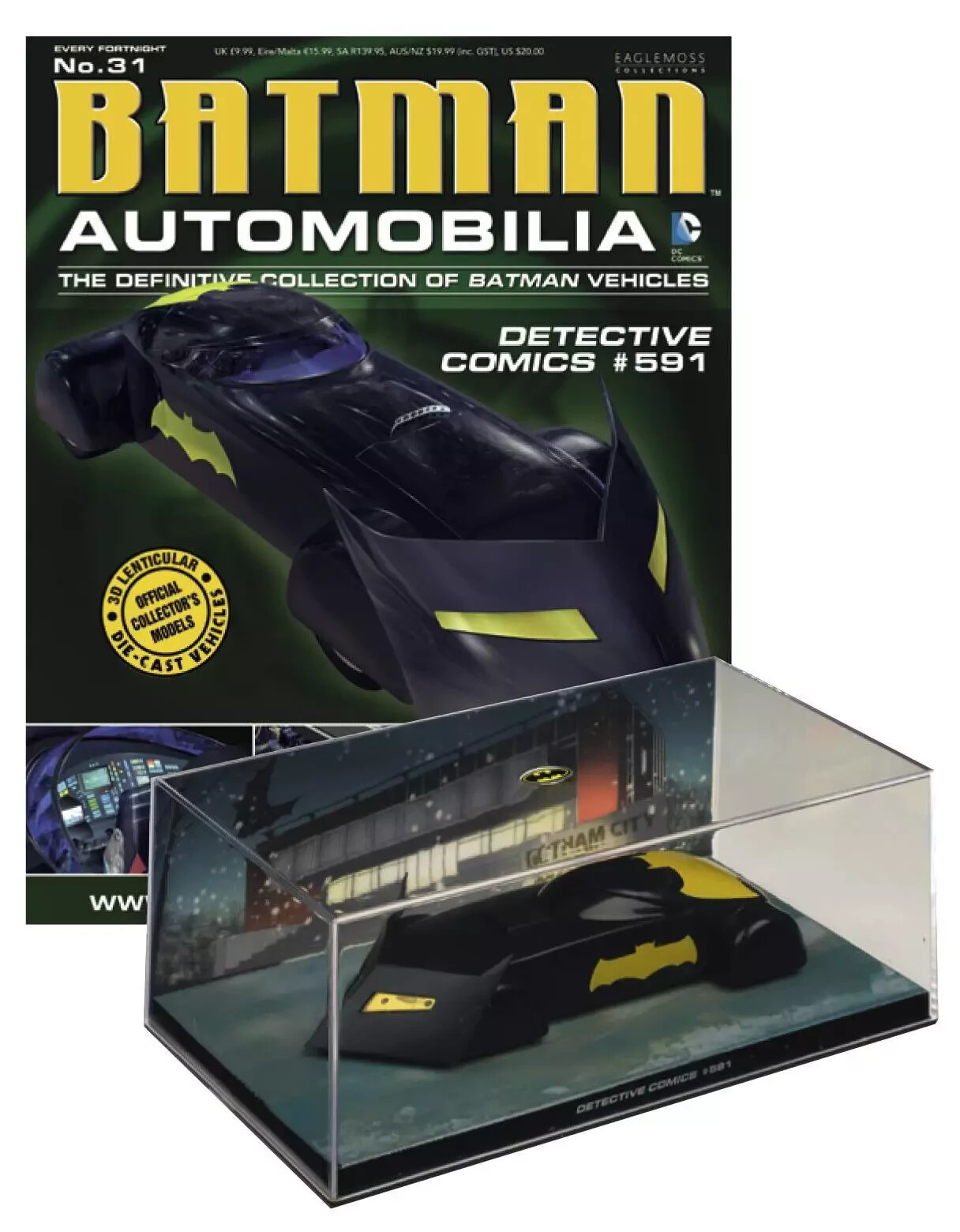 1/43 Batmobile #31 & Mag Detective Comics #591 w Diorama Case Batman New 1/43