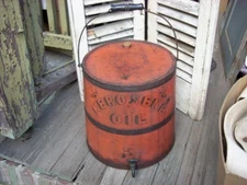 Antique Primitive Painted Bucket Firkin IMPERVIOUS Kerosene Oil Can KEENE,NH