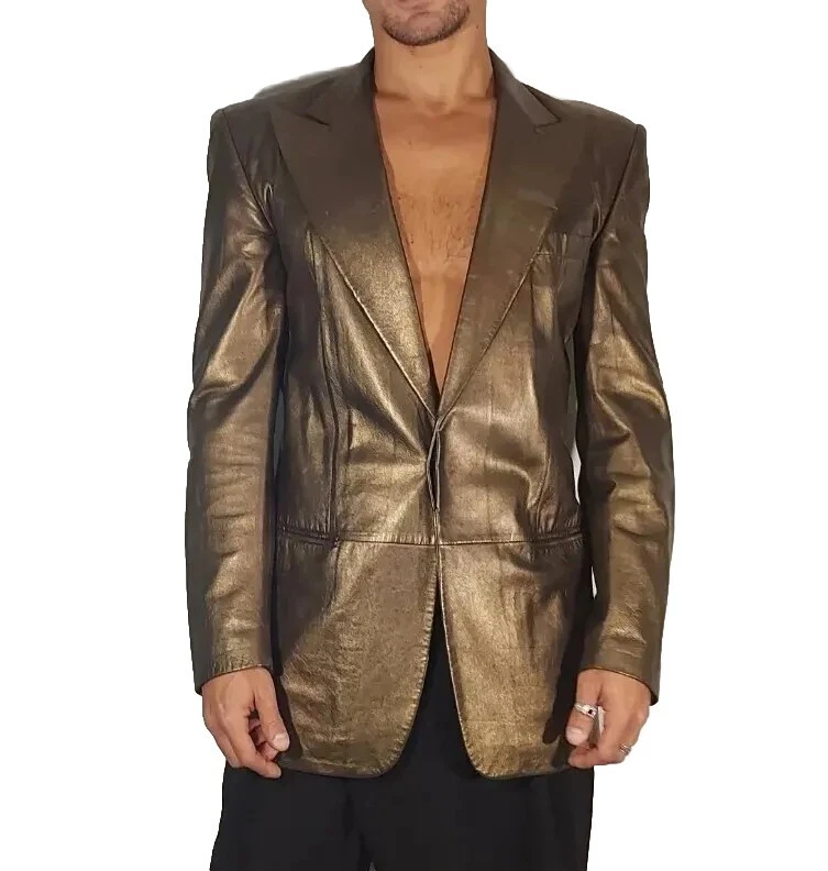 GUCCI by TOM FORD slim fit GIACCA IN PELLE ESTIVA SEXY bronzo oro
