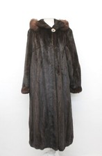 EXCELLENT CANADIAN DARK RANCH MINK FOX FUR COAT JACKET HOOD WOMEN WOMAN SIZE 16