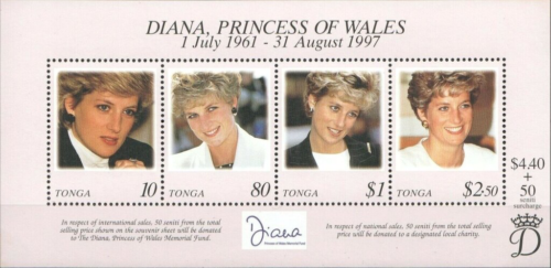 Tonga #SGMS1421 POSTFRISCH S/S 1997 Diana Wales Queen Hearts [980] - Bild 1 von 1