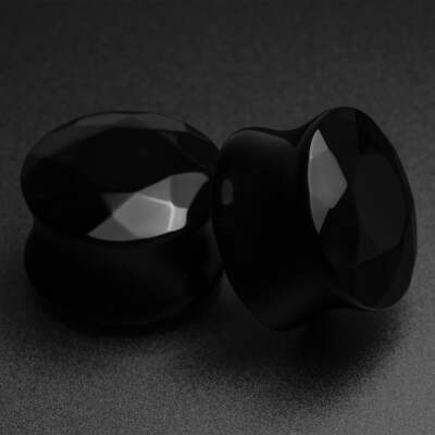 Facettierter Schwarzer Achat Doppelter Flare Plug | Ohr Gauges Dehner