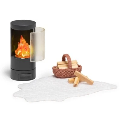 Lundby 60.3058 Smaland Lampen Kamin Set + Feuerholzkorb LED Fireplace - 1:18