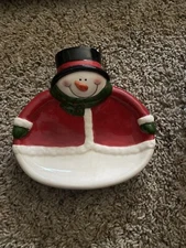 Snowman Chip and Dip Tray, Candy or Snack Dish, Christmas Trees