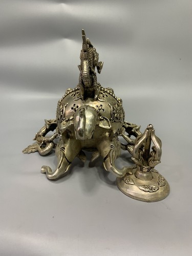 Exquisite Old Chinese tibet silver Handmade three dragon ears Incense burner - Picture 7 of 11