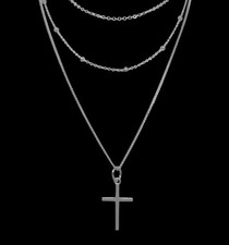 Sterling Silver Necklace Stack 925 Sterling Silver Layered Chain Trio & Pendant