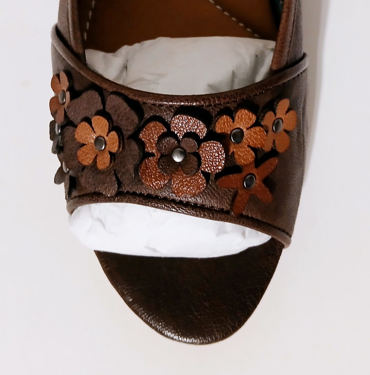New In Box Fossil Fern Peep-Toe Flat Floral Brown Women's Size 7.5 - FFW4063 View 4