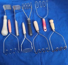 Lot Set 8 VINTAGE Stainless Steel Vegetable Potato Masher Wood Handle