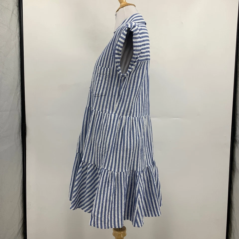 Vestido Verónica Barba Mujer M Mediano Trisha Niveles Rayas Popelina Forrado Seersucker Foto 3 de 4