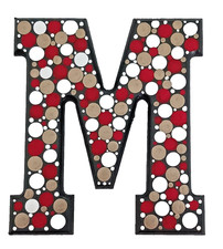 Dot Painted Wood Letter-M Red, White, GOLD