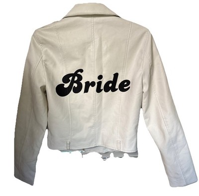 LOVE TREE WHITE FAUX LEATHER EMBROIDERED  BRIDE  ZIP FRONT JACKET SZ M WORN ONCE