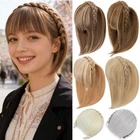 US Neat Bangs Fringe With Braided Headband Hair Extensions Thick Front Hairpiece