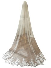 Chapel Length Wedding Bridal Veil Sequin Lace with Comb - Elegant Accessory