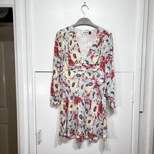 Rixo Jules Mini Dress Poppies Floral Button Front V Neck 3/4 Sleeve Size XS UK 8