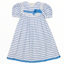 Vintage Ruth of Carolina Girls Blue  White Square Collared  Lace Dress 4T