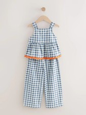 Next Girls Blue Gingham Top And Trousers Set Size 11 Years BNWT