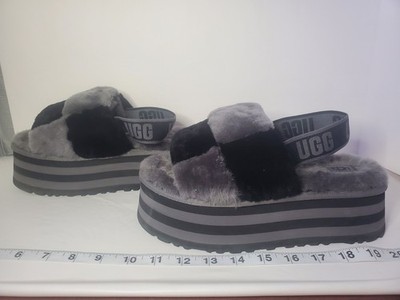 UGG FLUFF YEAH DISCO CHECKER SLIDE BLACK / DARK GREY SANDAL US 8 With Box