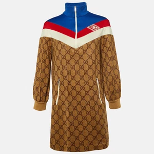 Mini robe en jersey technique Gucci marron imprimé GG S