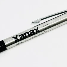 Pharmaceutical Drug Rep Ink Pen Xanax Metal Case Silver Black Empty