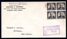 U.S. 1925 REGISTERED DECEMBER 28, 1925 STAUNTON, VA. FDC SC. #623 BLOCK OF 4